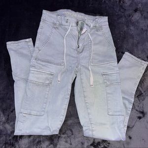 Faded grayish/green tight cargo pants